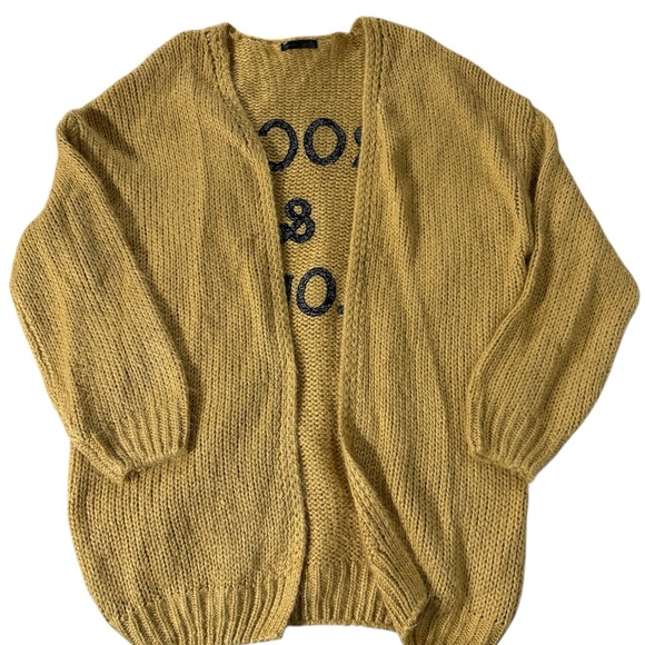 Tan Chunky knit Sweater with Cozy XL Fabric Rock and love cardigan x large - Picture 2 of 2